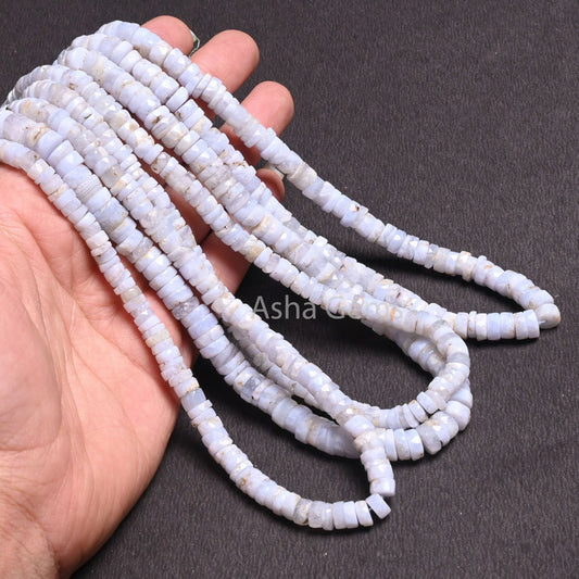 Natural Blue lace Agate Faceted Tyre Gemstone Loose Beads,16" Strand Blue Lace Agate Indian Cut Flat Wheel Shape Beads Jewelry Making Crafts