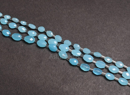 Beautiful Blue Chalcedony Hydro fancy Puff Oval Faceted Beads,10" Fine Chalcedony Blue Hydro Oval Briolette Straight Drill Bead Jewelry SALE