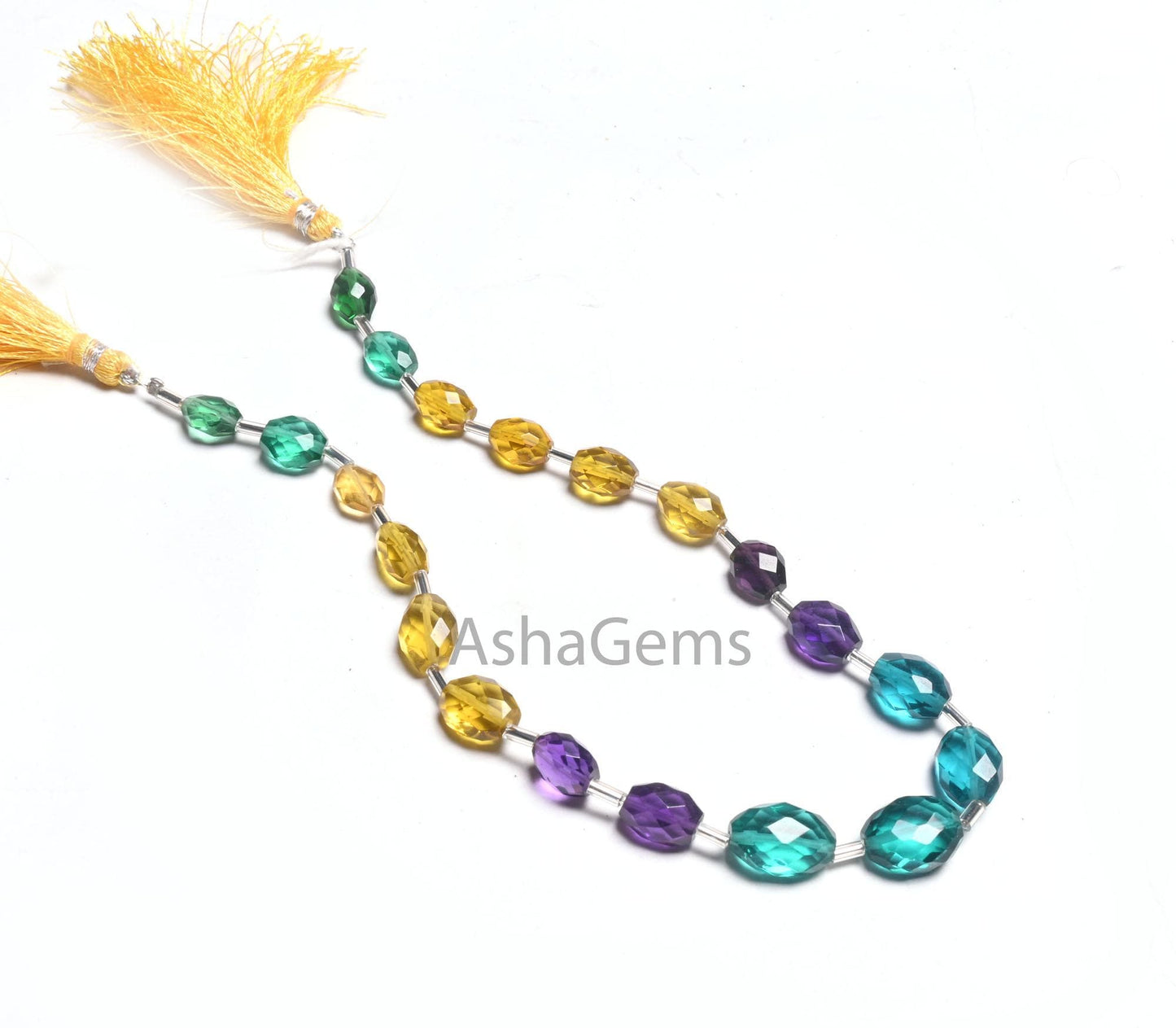 Beautiful Multi Color Quartz Hydro fancy Oval Shape Checker Cut Beads,11" Mix Yellow Green Purple Hydro Oval Briolette Faceted Beads Jewelry