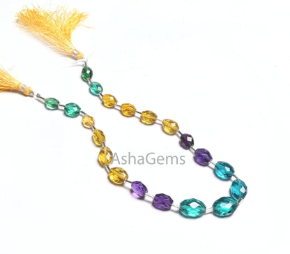 Beautiful Multi Color Quartz Hydro fancy Oval Shape Checker Cut Beads,11" Mix Yellow Green Purple Hydro Oval Briolette Faceted Beads Jewelry