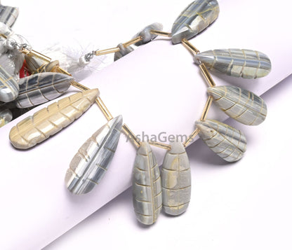 Beautiful Shaded Grey Green Opal Carved Pears Shape Gemstone Beads, Opal Carving Fancy Shape Handmade Carved Teardrop Beads Jewelry Makings