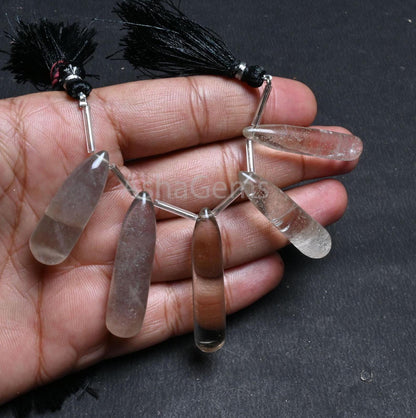 Natural Smoky Quartz Fancy Long Pencil Drop Beads, Smoky Smooth Handmade Teardrop Side Drill Gemstone Smoky Bead For Jewelry Handicraft SALE