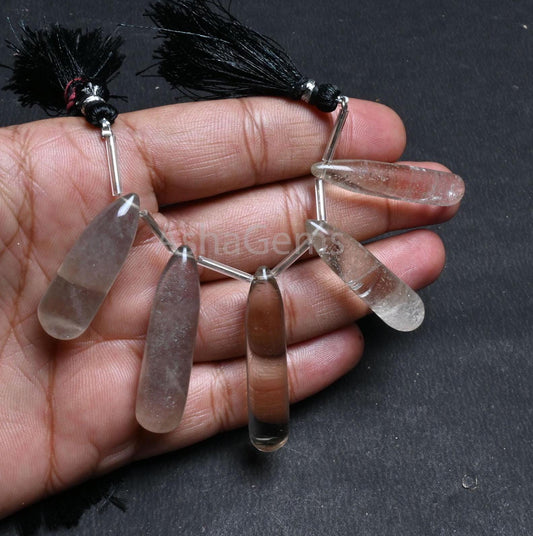 Natural Smoky Quartz Fancy Long Pencil Drop Beads, Smoky Smooth Handmade Teardrop Side Drill Gemstone Smoky Bead For Jewelry Handicraft SALE