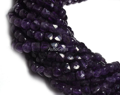 13" Strand natural Purple Amethyst Faceted Box Shape Beads,5mm African Amethyst 3D Cube Gemstone Bead Amethyst Beads For Jewelry Craft sale