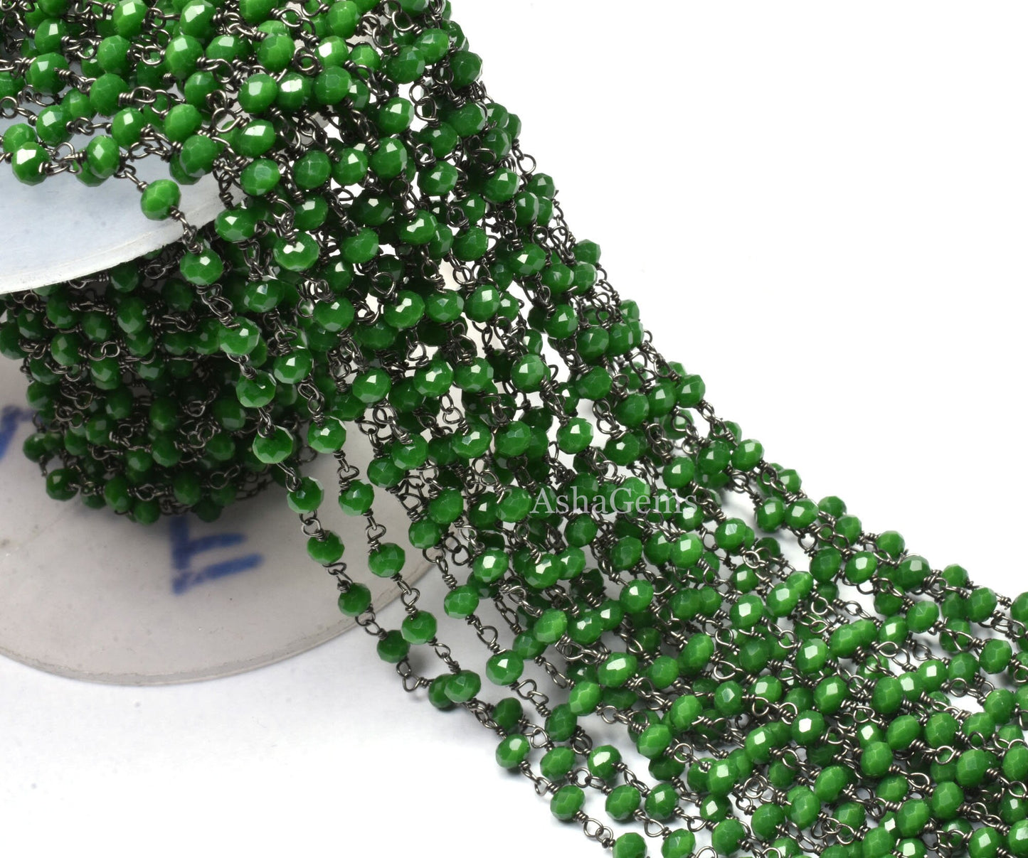 Beautiful Green Agate Hydro Rondelle Faceted Beads Rosary Chain Gunmetal Wire Wrap Black Plated Chain Jewelry Makin Handicraft Chain By Feet
