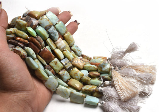 Peruvian Boulder Opal Faceted Rectangle Shape Beads, Boulder Opal Indian Cut Fancy Straight Drill Bead Opal Jewelry Making Handicraft SALE