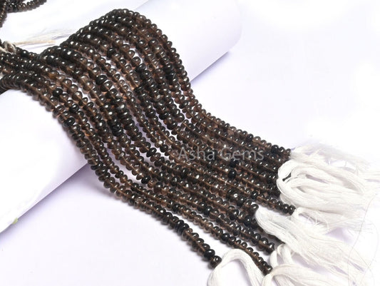 Fine Quality Smoky Quartz Smooth Rondelle Shape Beads, Natural Black smoky Plain Handmade Gemstone Bead Smoky Bead Jewelry making Craft SALE