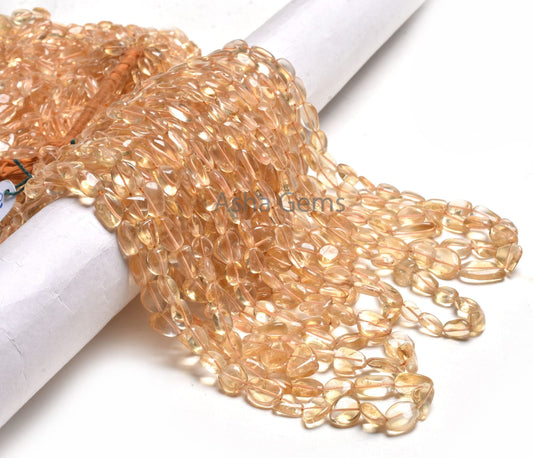 Natural Citrine Smooth Nugget Shape Beads,9/18" Strand Yellow Citrine Plain Handmade Uneven Tumble Straight Drill Gemstone Bead Jewelry SALE