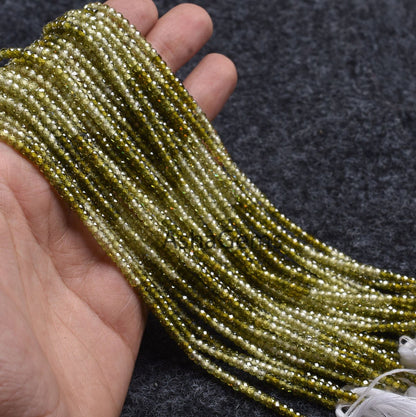 3 mm AAA Green Zircon Faceted Rondelle Beads,13" Strand Shaded Green Zircon machine Cut beads, Hina Green Cubic Zircon Beads Jewelry Crafts