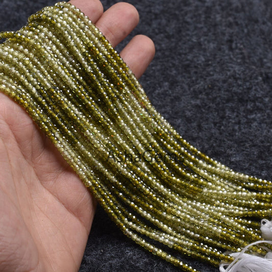 3 mm AAA Green Zircon Faceted Rondelle Beads,13" Strand Shaded Green Zircon machine Cut beads, Hina Green Cubic Zircon Beads Jewelry Crafts