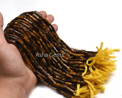 Beautiful Tiger Eye Fancy Pipe Shape Beads,13" Strand Natural Tiger Handmade Long Tube Shape Uneven Gemstone Beads, Tiger Rye Bead Jewelry