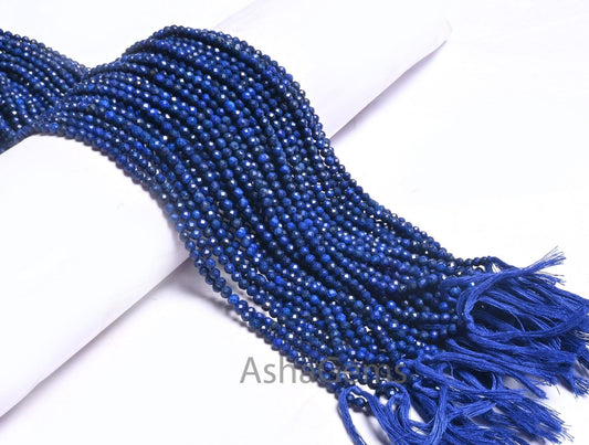 13" Beautiful Natural Blue Lapis Micro Cut Roundelle Gemstone Beads,3.5 mm AAA Quality Lapis Lazuli Faceted Beads Jewelry Making Lapis beads