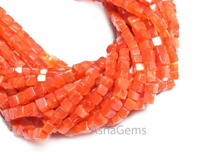 Beautiful Fine Orange Carnelian Smooth Box Gemstone Beads, Natural Carnelian Plain Handmade 3D Cube Box Carnelian Beads Jewelry making Craft