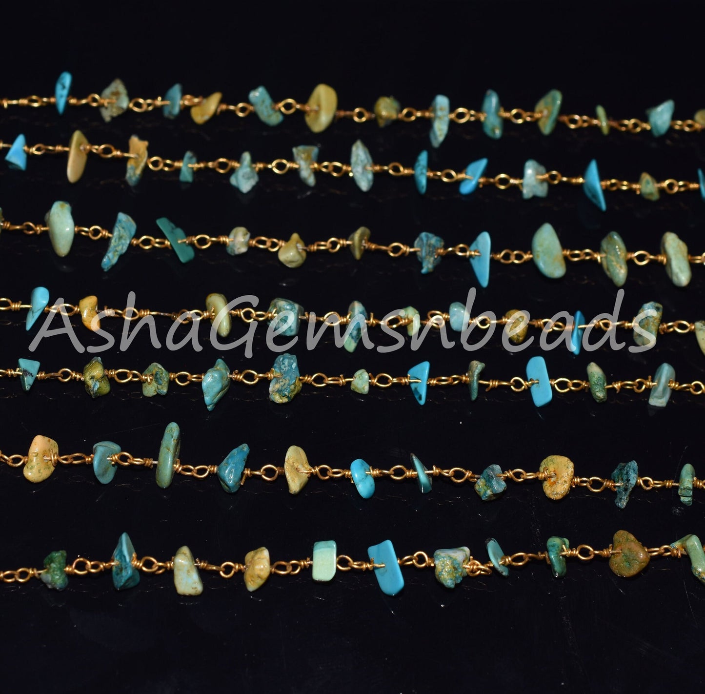Natural Turquoise Uncut Chips Rosary Beaded Chain,Blue Turquoise Nugget Beads Rosary Chain,3,5,10 By Ft,Gold Plated Wire,Bulk Roll,Jewelry