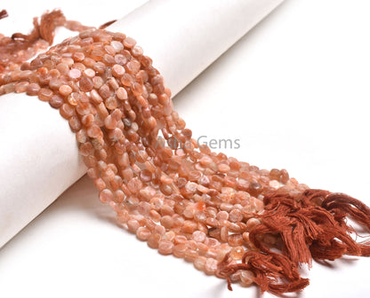 14" Natural Red Sunstone Smooth Coin Shape Gemstone Beads, Red Sunstone Plain Handmade Fancy Coin Straight Drill Sunstone Beads Jewelry SALE
