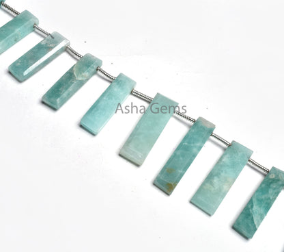 Blue Amazonite Long stick shape Gemstone Beads,9" Strand Natural Amazonite Faceted Long Slice Uneven Beads, Flat Briolette Bead Jewelry SALE