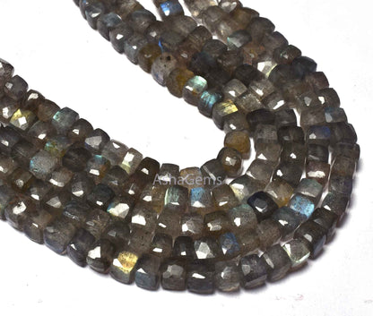 5 mm Labradorite Faceted Cube Gemstone Beads,7" Strand Natural Fire ;abradorite Faceted 3D Cube Box Beads, Black rainbow Box beads Jewelry