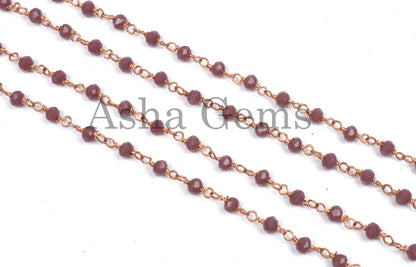 3,5,10 Feet Lavender Hydro Faceted Rondelle Beaded Rosary Chain RoseGold Plated Wire Jewelry Making Finding Wire Wrapped Chain 3-3.5mm Chain