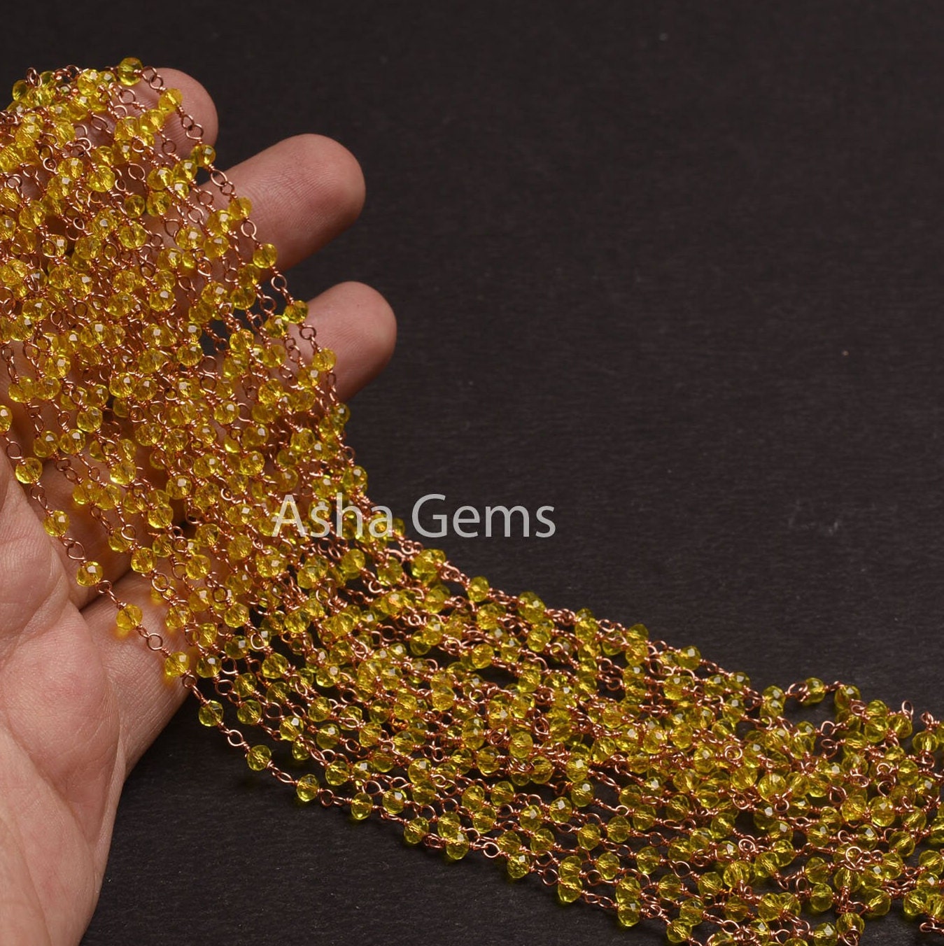 AAA Lemon Quartz Hydro Micro Cut Beads Rosary Chain Gold,Rose Gold Plated Wire Wrap Rondelle Beaded Handmade Chain Jewelry Making Chain SALE