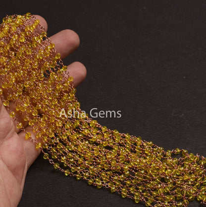 AAA Lemon Quartz Hydro Micro Cut Beads Rosary Chain Gold,Rose Gold Plated Wire Wrap Rondelle Beaded Handmade Chain Jewelry Making Chain SALE