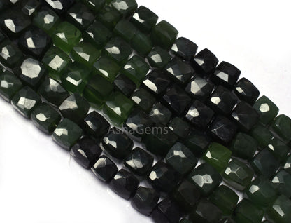 Beautiful Serpentine Faceted 3D Cube Box Beads,8"Strand Shaded Green Serpentine Cube Gemstone Beads Natural Serpentine Box Bead Jewelry SALE