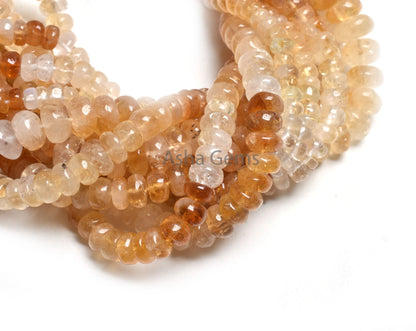 Beautiful Citrine Smooth Rondelle Gemstone Beads,16" Shaded Yellow Citrine Plain Handmade Roundelle Beads, Natural Citrine Quartz Beads SALE