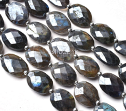 Beautiful Labradorite Silver Coated Faceted Oval Beads, Black Rainbow Checker Cut Mani Beads, Labradorite Oval Gemstone Beads Jewelry Crafts