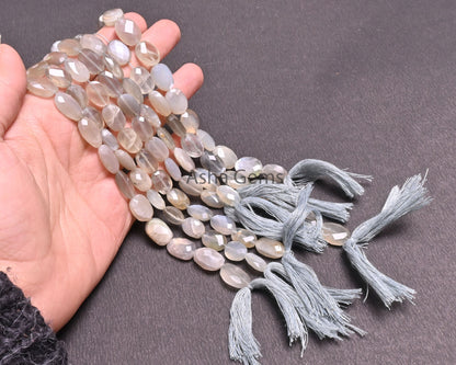 9" Strand Natural Grey Moonstone faceted Indian Cut Oval Gemstone Beads, Moonstone Oval Briolette Beads, grey Moonstone Beads Jewelry Crafts