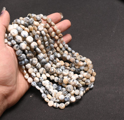 Natural Dendrite Opal Smooth Coin Shape handmade Beads,14" Fine Dendritic Opal Plain Coin Gemstone Straight Drill Opal Beads Jewelry Crafts