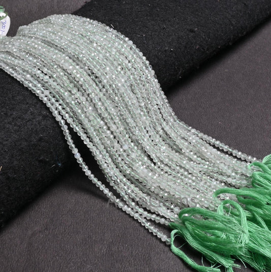 Beautiful Green Amethyst faceted machine cut Rondelle Gemstone Loose Beads,12.5" Fine Natural Green Amethyst Micro Cut Beads Jewelry Crafts