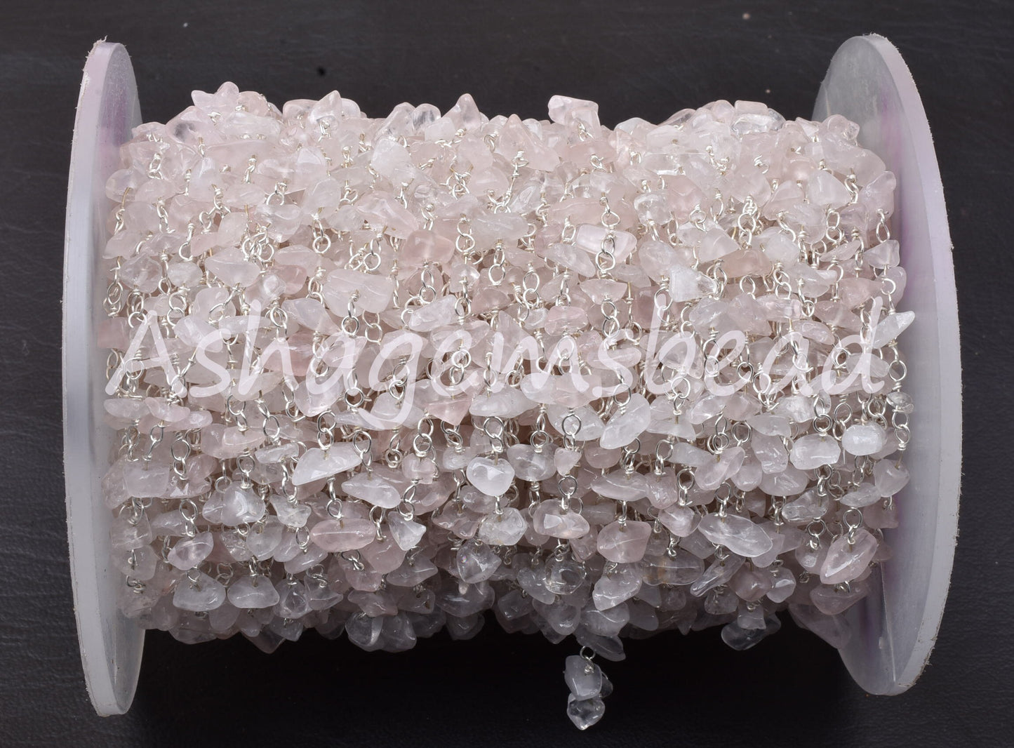 3,5,10 Feet Natural Rose Quartz Uncut Uncut Rosary Chain, Pink rose Quartz Smooth Beads Chain, Silver Plated Chain, Finding, Wholesale Chain