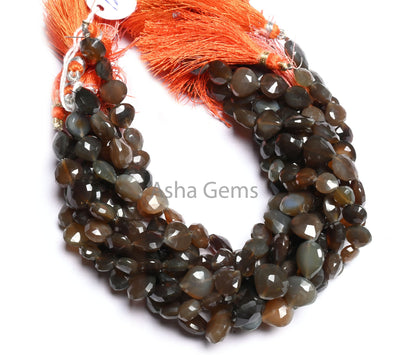 10" Strand Chalcedony Faceted Heart Gemstone Bead, Shaded Grey Brown Green Chalcedony Heart Straight Drill Gemstone Beads Jewelry Craft SALE