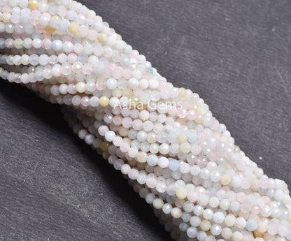 3.5 mm Fine Morganite Quartz Machine Cut Round Ball Beads, Shaded Pink Morganite Quartz Micro Cut Gemstone Roundelle Bead Jewelry Craft SALE
