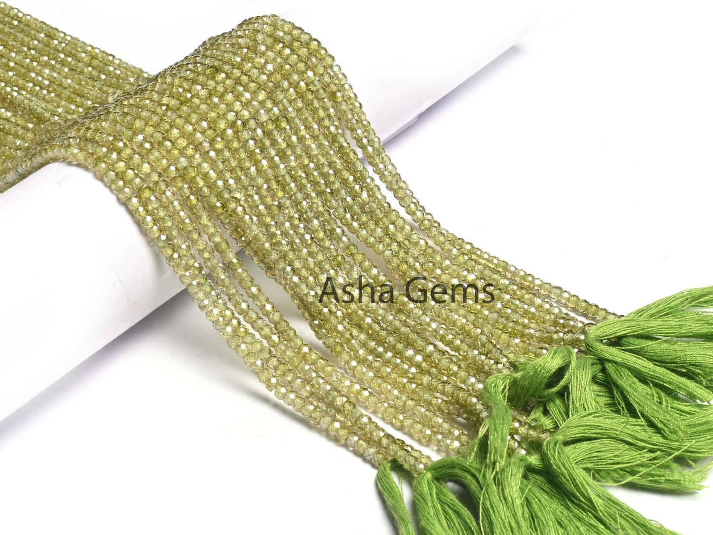 15" Strand Beautiful Green Zircon Micro Cut Rondelle Faceted Gemstone Beads 3 mm, AAA Quality Peridot Green Color Cubic Zircon Beads Jewelry