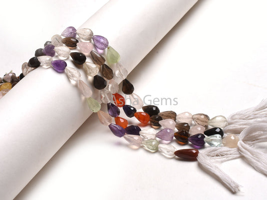 Multi Color Gemstone Hand Cut Drop Shape Beads,13"Strand Natural Mix Color Stone Faceted Drop Straight Drill Beads Briolette Disco Bead SALE