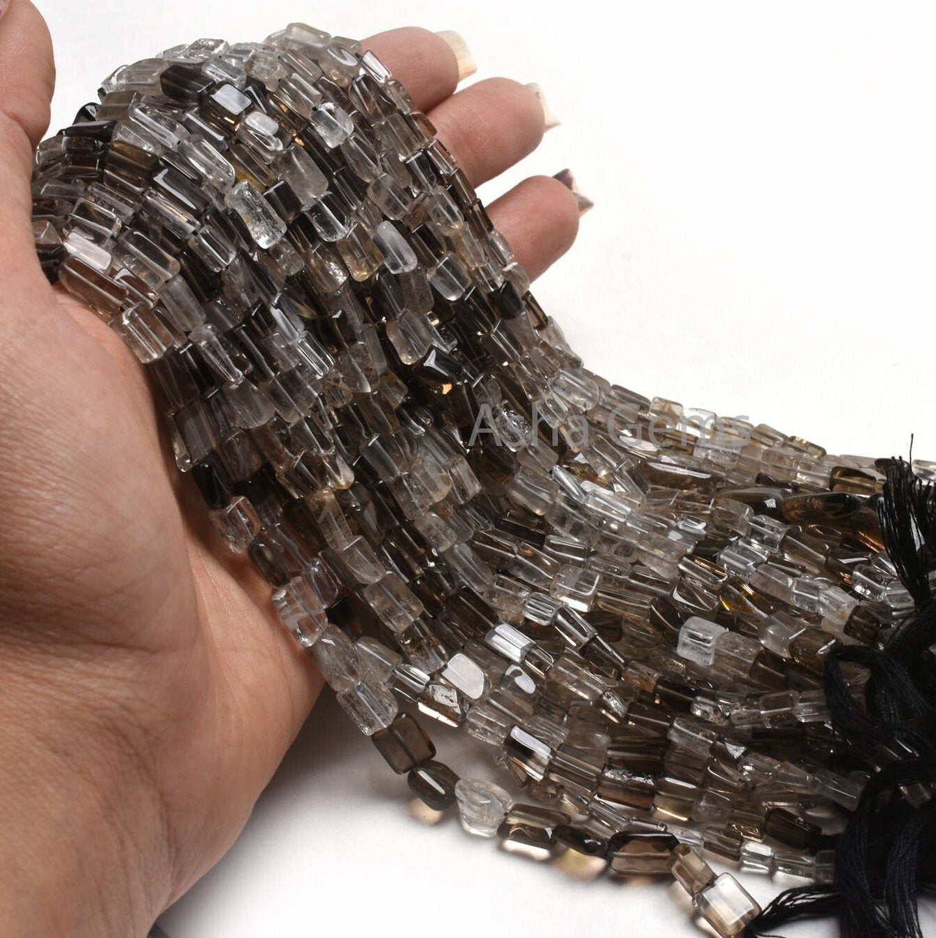 Beautiful Smoky Quartz Smooth Rectangle Handmade Beads,12.5" Strand Natural smoky Plain Uneven Rectangle Straight Drill Beads Jewelry Crafts
