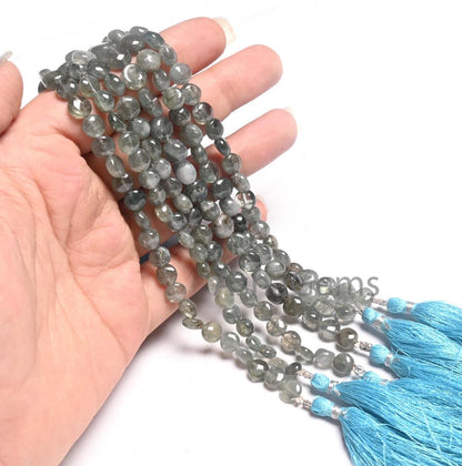 Natural Aquamarine Smooth Coin shape Gemstone Loose Beads,8" Rare Moss Aquamarine  Plain Coin Handmade Aquamarine Beads Jewelry Making Craft