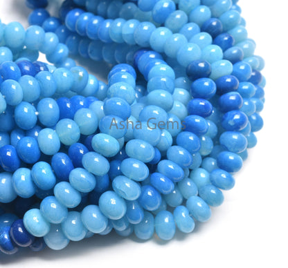 AAA Shaded Blue Opal Smooth Rondelle Shape Beads, 16"Strand Turquoise Blue Opal Plain Handmade Gemstone Beads, Blue Opal Beads Jewelry SALE