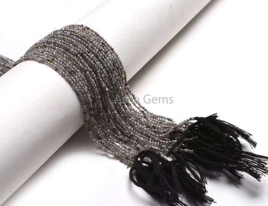 2.2 mm Labradorite Silver Coated Micro Cut Rondelle Beads,13" Strand Labradorite Machine Cut Gemstone Beads, Coated Labradorite Bead Jewelry