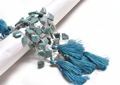 Chrysocolla Fancy Slice Shape Side Drill Gemstone Beads,11-16 mm Natural Blue Chrysocolla Flat Table Slice Faceted Bead Jewelry Making Craft