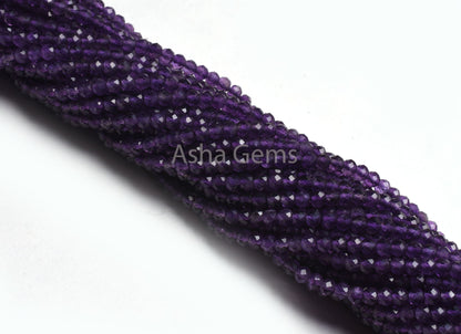 AAA Quality Amethyst Beads,3.70 mm Purple Amethyst Micro Cut Faceted Rondelle Beads,13" Strand Amethyst Machine Cut Gemstone Beads Jewelry