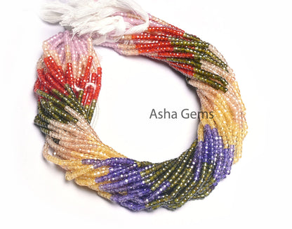 Beautiful Multi Color Zircon Faceted Beads,3mm Cubic zirconia Rondelle Beads,12.5"Strand Zircon Micro Faceted Beads For Jewelry Making Craft