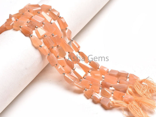 Fine Quality Moonstone Nugget Faceted Gemstone Beads, Natural Peach Moonstone Uneven Tumble Straight Drill Bead, AAA Pink Moonstone Jewelry