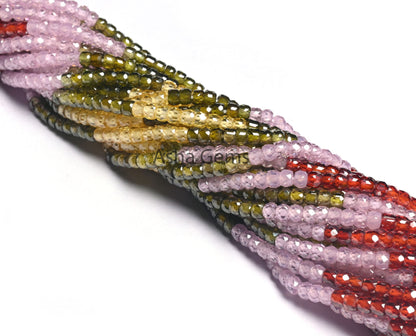 3 mm Multi Color Zircon Micro Cut Faceted Rondelle Beads, Shaded Cubic zirconia Beads,12.5"Zircon Machine Cut Bead Jewelry Making Craft SALE