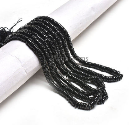 16" Beautiful Natural Black Spinel Smooth Tyre Gemstone Handmade Beads, AAA Spinel Smooth Wheel Shape Beads Jewelry Making Handicraft SALE