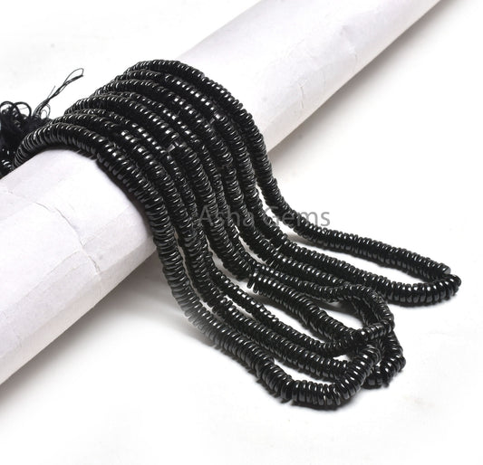 16" Beautiful Natural Black Spinel Smooth Tyre Gemstone Handmade Beads, AAA Spinel Smooth Wheel Shape Beads Jewelry Making Handicraft SALE