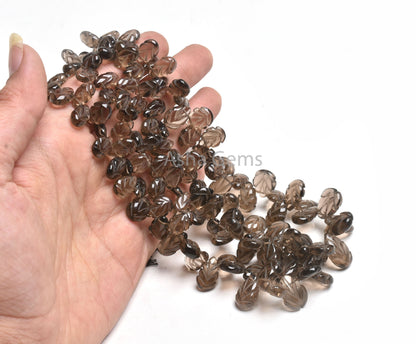 Fine Quality Smoky Quartz Carving Pear Shape Beads,6x9-10x15 mm Natural Smoky Carved Teardrop Fancy Gemstone Beads Smoky Carve Handmade Bead