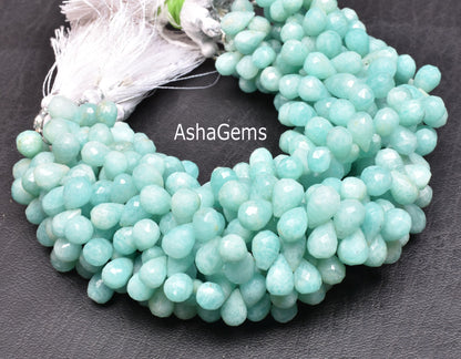 Natural Amazonite Faceted Drops Shape Beads,7-10 mm AAA Peruvian Amazonite Teardrop Briolette Gemstone Beads, Amazonite Bead Jewelry Crafts