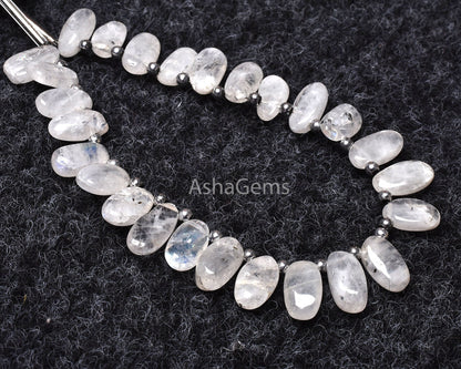 White Moonstone Smooth Uneven Oval Shape Gemstone Beads, 7" Strand Natural Fire Rainbow Moss Moonstone Beads, Side Drill Oval Plain Beads