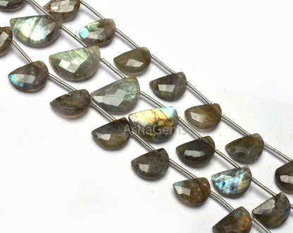 Multi Fire Labradorite Faceted D Shape Gemstone Beads, Black Rainbow Half Moon Fancy Side Drill Beads, Natural Labradorite BeadJewelry SALE